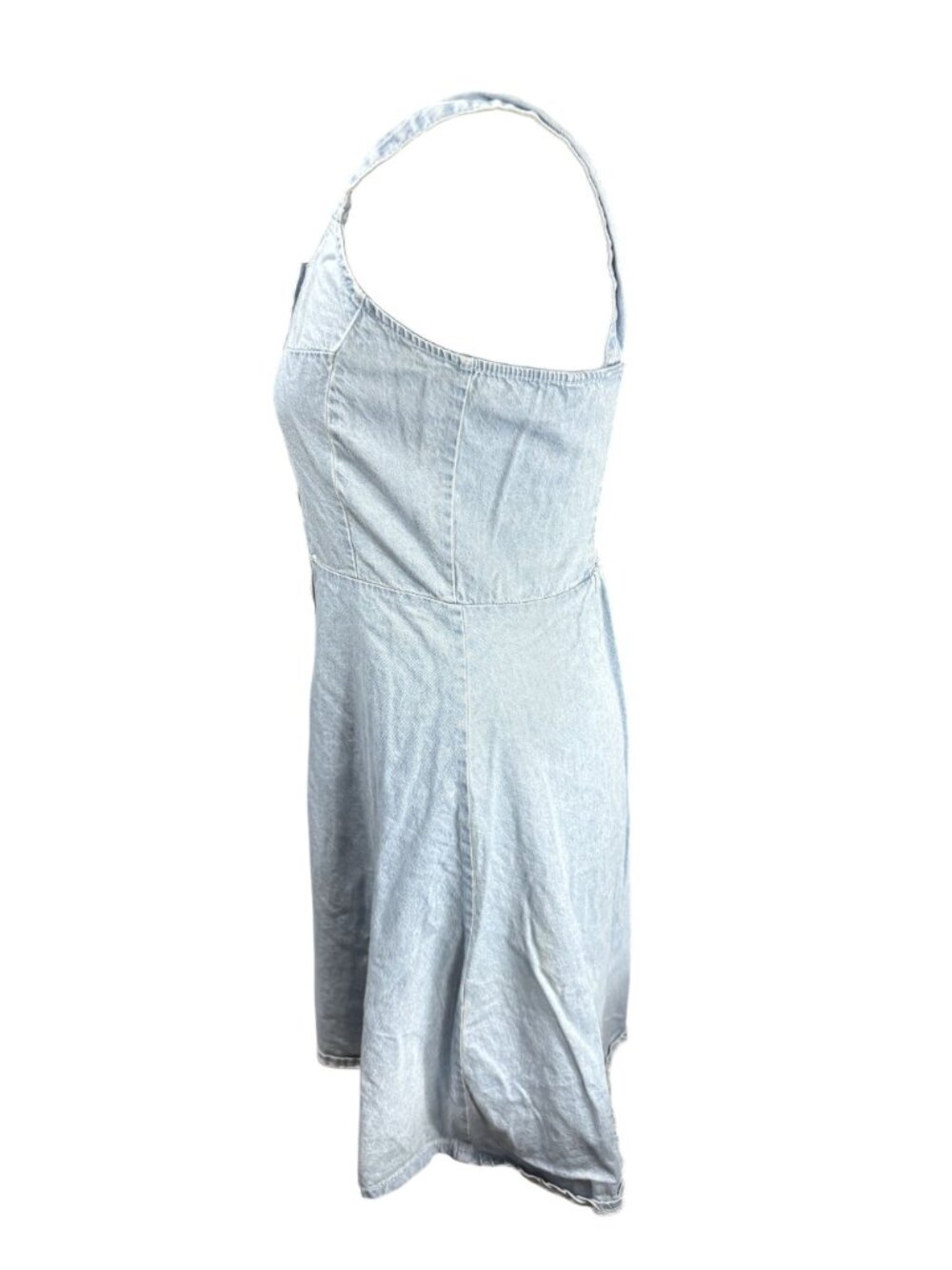 Shein Light Blue Button-Front Denim Mini Dress With Adjustable Straps Elastic Ba - Picture 2 of 9